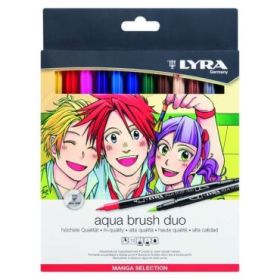 Lyra Aqua Brush Duo Manga Pack de 12 Rotuladores de Pincel - Redondo - Doble Punta - Pincel y Punta Fina - Colores Surtidos