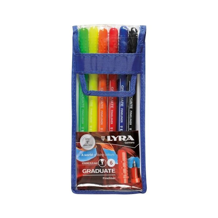 Lyra Graduate Pack de 6 Fineliners Rotulador de Punta Sintetica - Punta Fina - Estuche 6 Unidades - Colores Surtidos