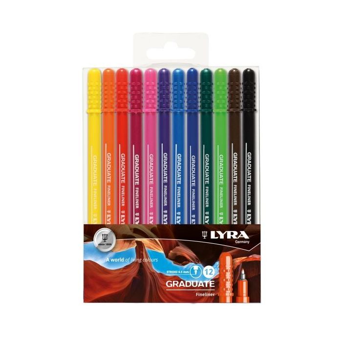 Lyra Graduate Pack de 12 Fineliners Rotulador de Punta Sintetica - Punta Fina - Colores Surtidos