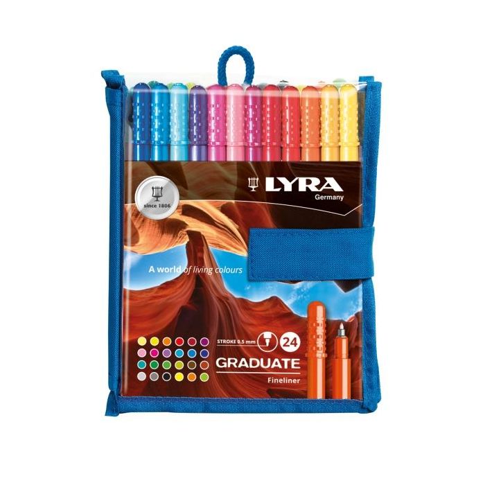 Lyra Graduate Pack de 24 Fineliners Rotulador de Punta Sintetica - Punta Fina - Colores Surtidos