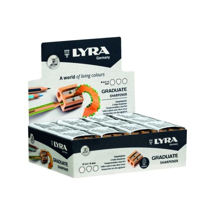 Lyra Graduate Sacapuntas Doble de Madera - Lapices hasta 8mm - Cuchilla de Alta Calidad
