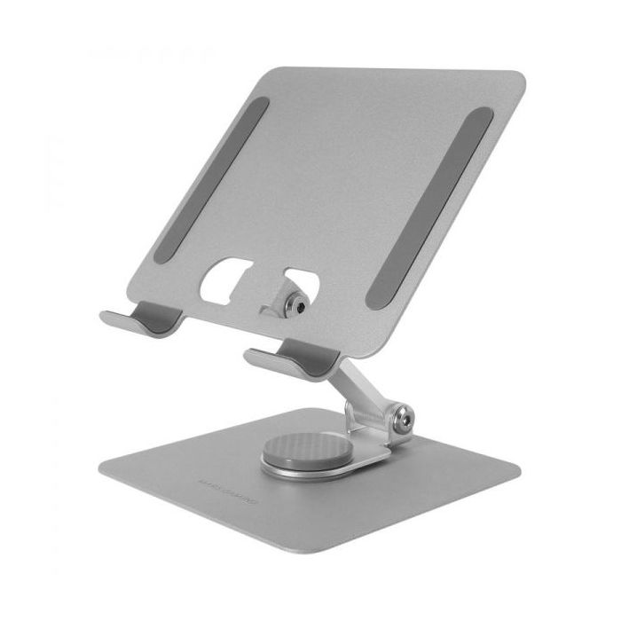 Mars Gaming MA-RST Soporte Tablet Convertible - Acero Resistente - Rotacion 360º - Ajuste Altura 180º - Ultrafino y Plegable - Base Antideslizante - Color Plata