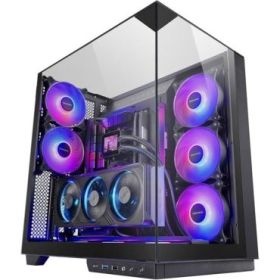 Mars Gaming MC-3GF Caja Torre ATX - 2 Ventiladores ARGB Traseros Preinstalados - Triple Cristal Templado - Montaje Vertical para Tarjetas Graficas - Soporte para Refrigeracion Liquida hasta 360mm - 420x289x460mm - Color Negro