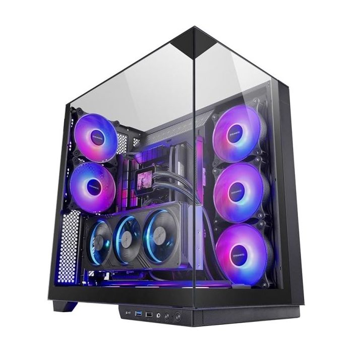 Mars Gaming MC-3GF Caja Torre ATX - 2 Ventiladores ARGB Traseros Preinstalados - Triple Cristal Templado - Montaje Vertical para Tarjetas Graficas - Soporte para Refrigeracion Liquida hasta 360mm - 420x289x460mm - Color Negro