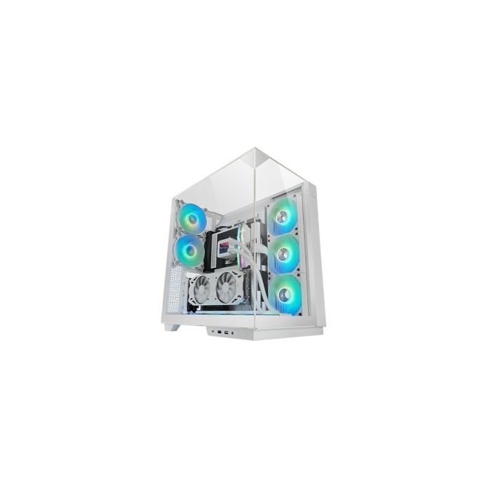 Mars Gaming MC-3GF Caja Torre ATX - 2 Ventiladores ARGB Traseros Preinstalados - Triple Cristal Templado - Montaje Vertical para Tarjetas Graficas - Soporte para Refrigeracion Liquida hasta 360mm - 420x289x460mm - Color Blanco