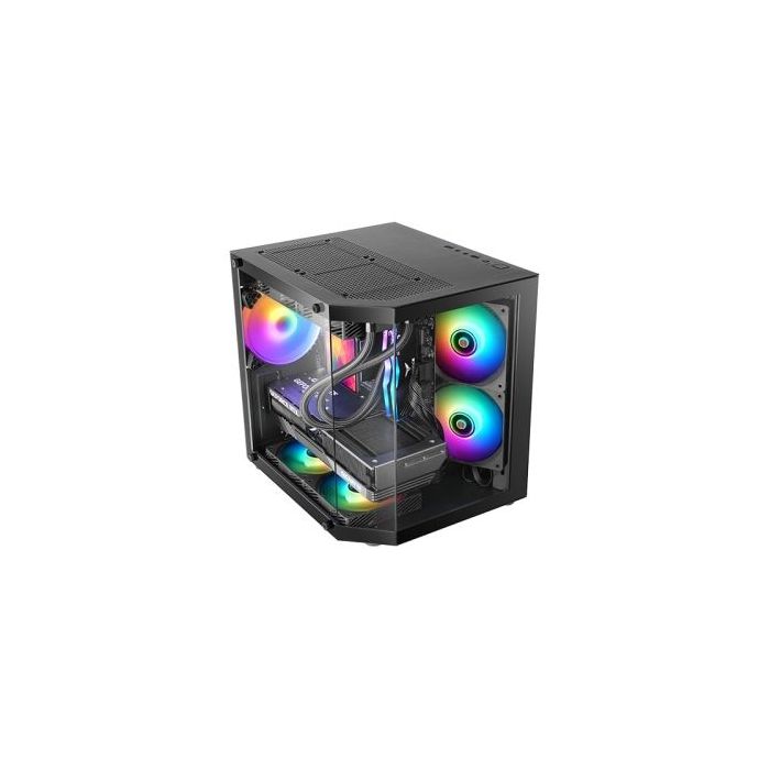 Mars Gaming MC-3TLITE Minitorre Ultracompacta - Ventilador de 120mm FRGB Integrado - Triple Cristal Templado - Soporte MicroATX/Mini-ITX - 4 Ranuras de Expansion - 337x276x342mm - Color Negro
