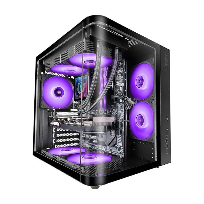 Mars Gaming MC-CURV Caja Torre ATX - Cristal Templado Curvo Continuo - Doble Camara - Conectividad USB-C y USB 3.0 - 7 Ranuras de Expansion - 343x286x353mm - Color Negro