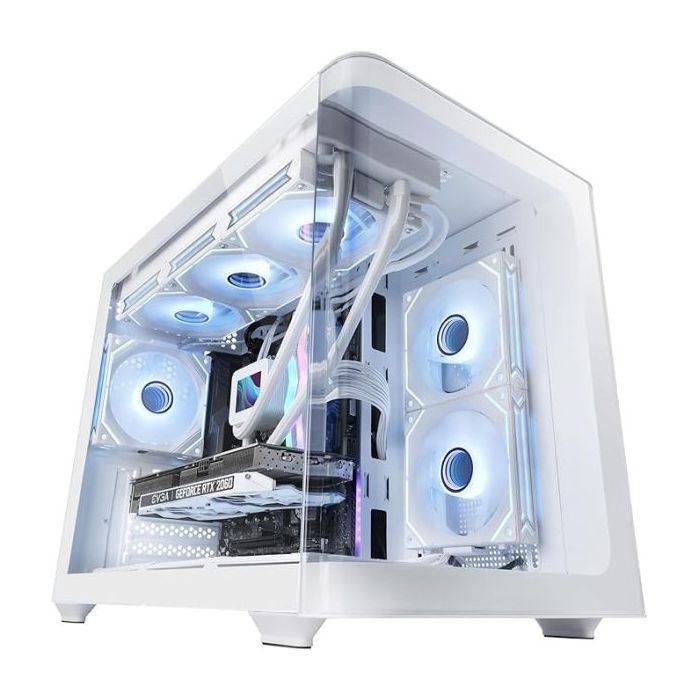 Mars Gaming MC-FUSIONM Minitorre Ultracompacta - Soporte MicroATX/Mini-ITX - Cristal Templado Curvo Continuo - Soporte para Refrigeracion Liquida - 5 Ranuras de Expansion - Color Blanco