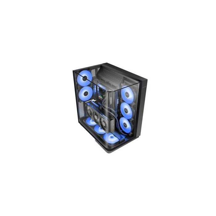 Mars Gaming MC-INFINIO Caja Torre ATX - 2 Ventiladores de 120mm FRGB - Cristal Templado Curvo Continuo - Montaje Vertical para GPU - 7 Ranuras de Expansion - 420x289x460mm - Color Negro