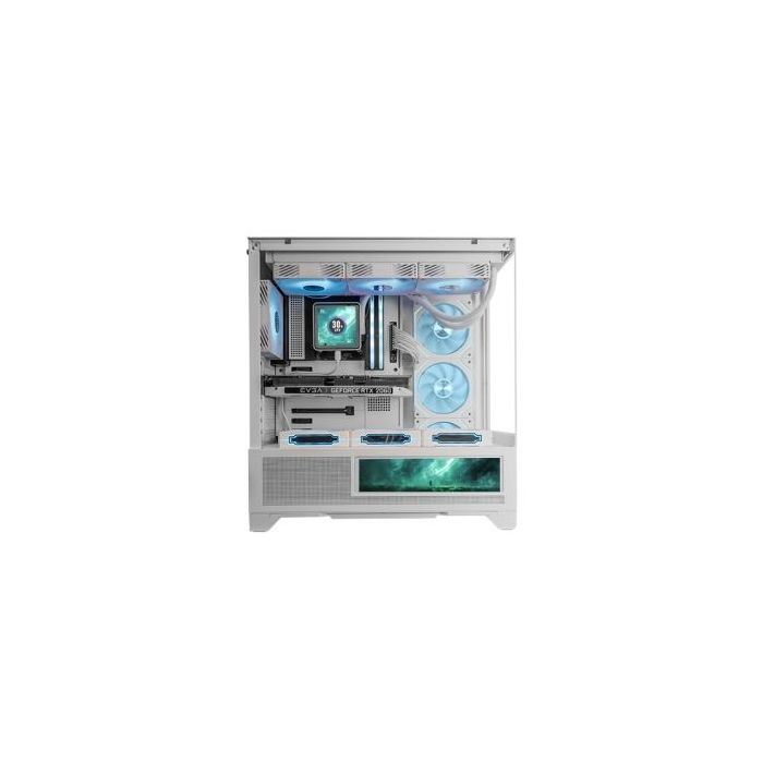 Mars Gaming MC-LCDX Caja Torre ATX - Pantalla IPS de 9.6” Personalizable - Cristal Templado Curvo Continuo - Panel Inferior de Malla Completa - 7 Ranuras de Expansion - 443x475x246mm - Color Blanco