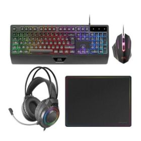 Mars Gaming MCP124PRO Combo Pack Gaming 4en1 - Teclado Hibrido H-Mech - Disposicion QWERTY ES - Raton 3200dpi - Alfombrilla Nanotextil - Color Negro