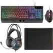 Mars Gaming MCP124PRO Combo Pack Gaming 4en1 - Teclado Hibrido H-Mech - Disposicion Francesa AZERTY FR - Raton 3200dpi - Alfombrilla Nanotextil - Color Negro