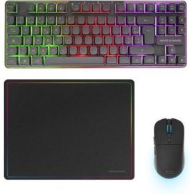 Mars Gaming MCPWTKL Combo Pack Gaming 3en1 - Teclado Hibrido H-Mech Formato TKL - Disposicion Francesa AZERTY FR - Raton 3200dpi - Switches HUANO - Color Negro