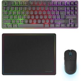 Mars Gaming MCPWTKL Combo Pack Gaming 3en1 - Teclado Hibrido H-Mech Formato TKL - Disposicion Internacional QWERTY US - Raton 3200dpi - Switches HUANO - Color Negro
