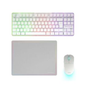 Mars Gaming MCPWTKL Combo Pack Gaming 3en1 - Teclado Hibrido H-Mech Formato TKL - Disposicion QWERTY ES - Raton 3200dpi - Switches HUANO - Color Blanco
