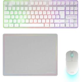 Mars Gaming MCPWTKL Combo Pack Gaming 3en1 - Teclado Hibrido H-Mech Formato TKL - Disposicion Francesa AZERTY FR - Raton 3200dpi - Switches HUANO - Color Blanco