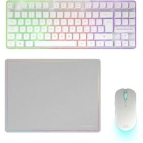 Mars Gaming MCPWTKL Combo Pack Gaming 3en1 - Teclado Hibrido H-Mech Formato TKL - Disposicion Portuguesa QWERTY PT - Raton 3200dpi - Switches HUANO - Color Blanco