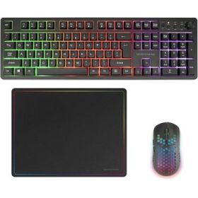 Mars Gaming MCPWX Combo Pack Gaming 3en1 - Teclado Hibrido H-Mech - Disposicion Internacional QWERTY US - Raton 3200dpi - Switches HUANO - Color Negro