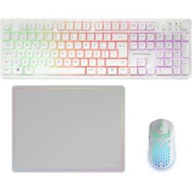 Mars Gaming MCPWX Combo Pack Gaming 3en1 - Teclado Hibrido H-Mech - Disposicion Portuguesa QWERTY PT - Raton 3200dpi - Switches HUANO - Color Blanco