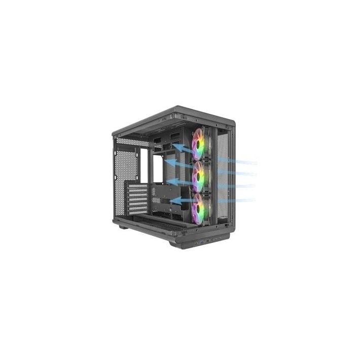 Mars Gaming MC-REV Caja Torre ATX - Tres Ventiladores ARGB - Doble Cristal Templado - Doble Camara - 7 Ranuras de Expansion - 423x278x443mm - Color Negro