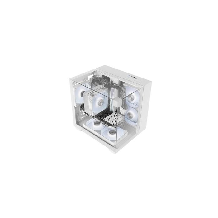 Mars Gaming MC-VISIONM Minitorre Ultracompacta - Soporte para Refrigeracion Liquida hasta 240mm - Triple Cristal Templado - Soporte MicroATX/Mini-ITX - 5 Ranuras de Expansion - 350x277x329mm - Color Blanco