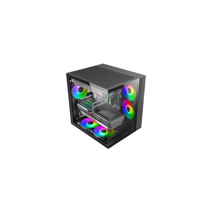 Mars Gaming MCV-ONE Caja Torre ATX - Ventilador de 120mm FRGB Trasero - Cristal Templado Curvo Continuo - Doble Camara - 7 Ranuras de Expansion - 342x286x352mm - Color Negro