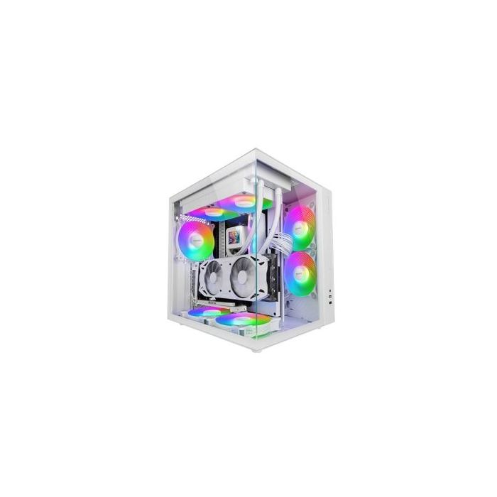 Mars Gaming MCV-ONE Caja Torre ATX - Ventilador de 120mm FRGB Integrado - Cristal Templado Curvo Continuo - Doble Camara - 7 Ranuras de Expansion - 342x286x352mm - Color Blanco