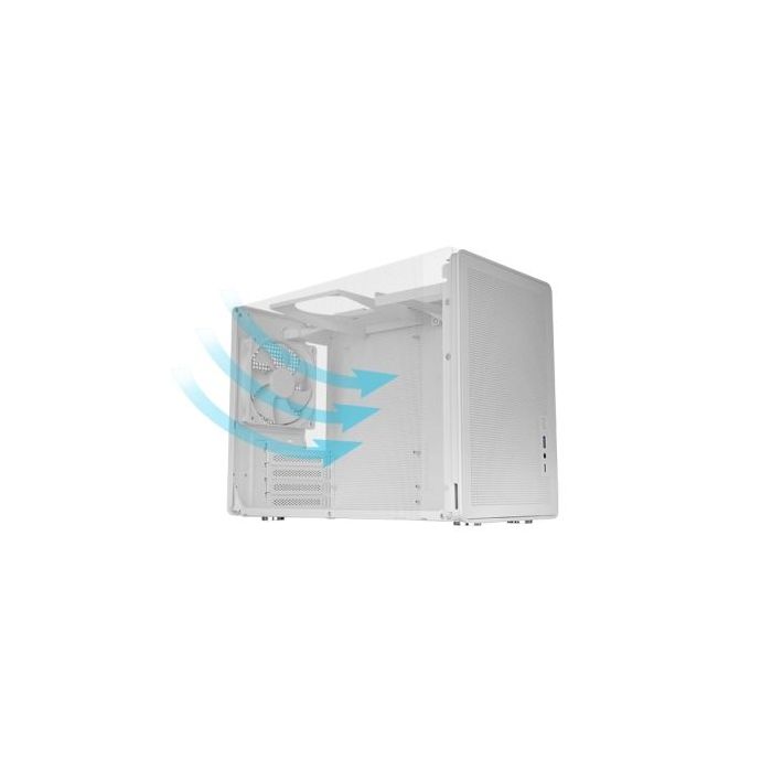 Mars Gaming MC-XPRO Minitorre Ultracompacta - Soporte MicroATX/Mini-ITX - Rejilla de Refrigeracion 360° - Ventilador Trasero de 120mm - 4 Ranuras de Expansion - 392x196x289mm - Color Blanco