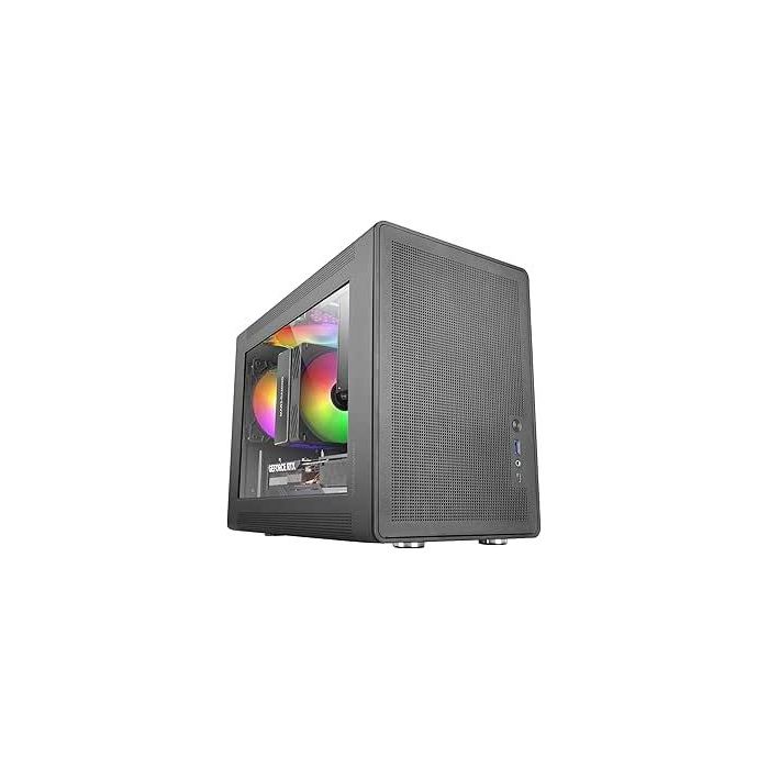 Mars Gaming MC-XPS Minitorre Ultracompacta - Ventilador de 120mm FRGB Trasero - Soporte MicroATX/Mini-ITX - Rejilla de Refrigeracion - Ventana Lateral de Cristal Templado - 392x196x289mm - Color Negro
