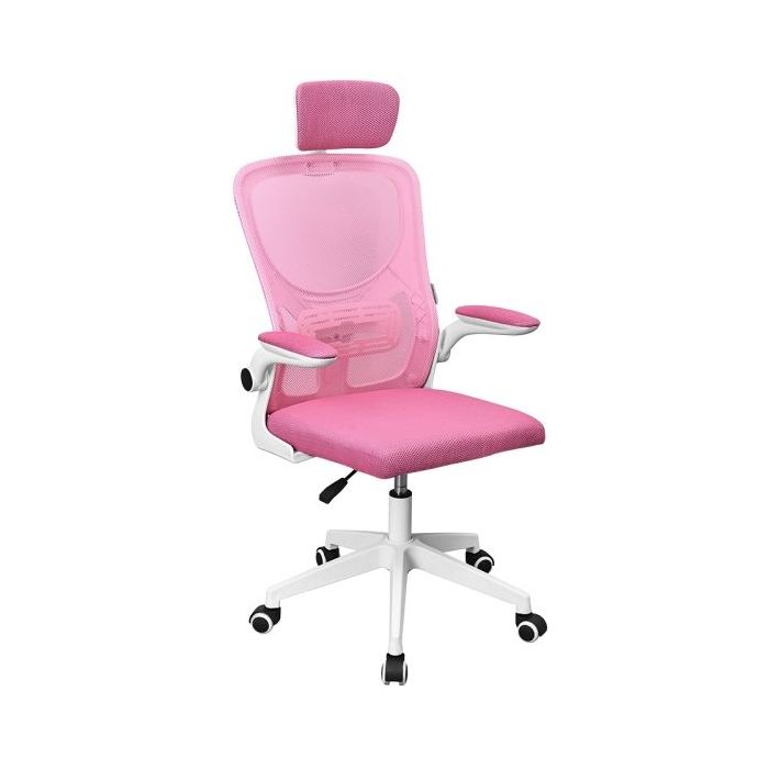 Mars Gaming MGC-ERGOPLUS Silla de Oficina Ergonomica - Reposacabezas, Soporte Lumbar y Reposabrazos Ajustable - Malla Transpirable - Asiento de Espuma - 600x620x1250mm - Color Rosa y Blanco