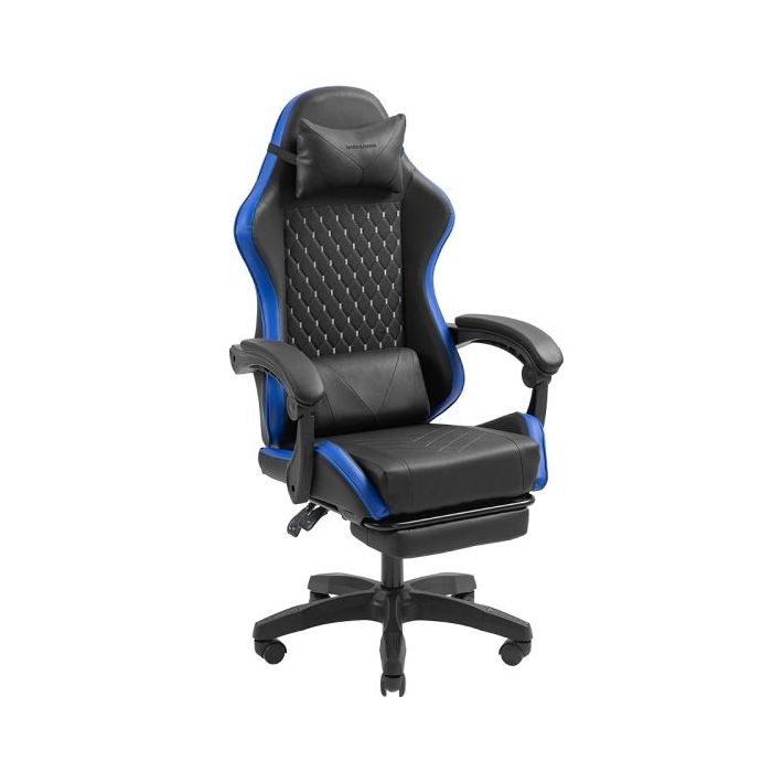 Mars Gaming MGC-X Silla Gaming Ergonomica - Reposapies Extensible - Cojines Lumbar y Cervical - 660x540x1250mm - Acabado en Cuero PU - Color Negro y Azul