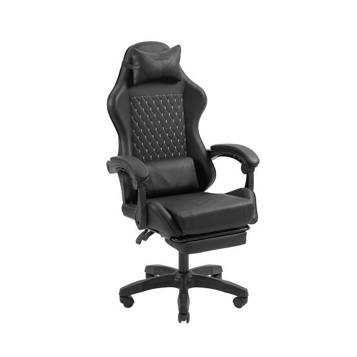 Mars Gaming MGC-X Silla Gaming Ergonomica - Reposapies Extensible - Cojines Lumbar y Cervical - 660x540x1250mm - Acabado en Cuero PU - Color Negro