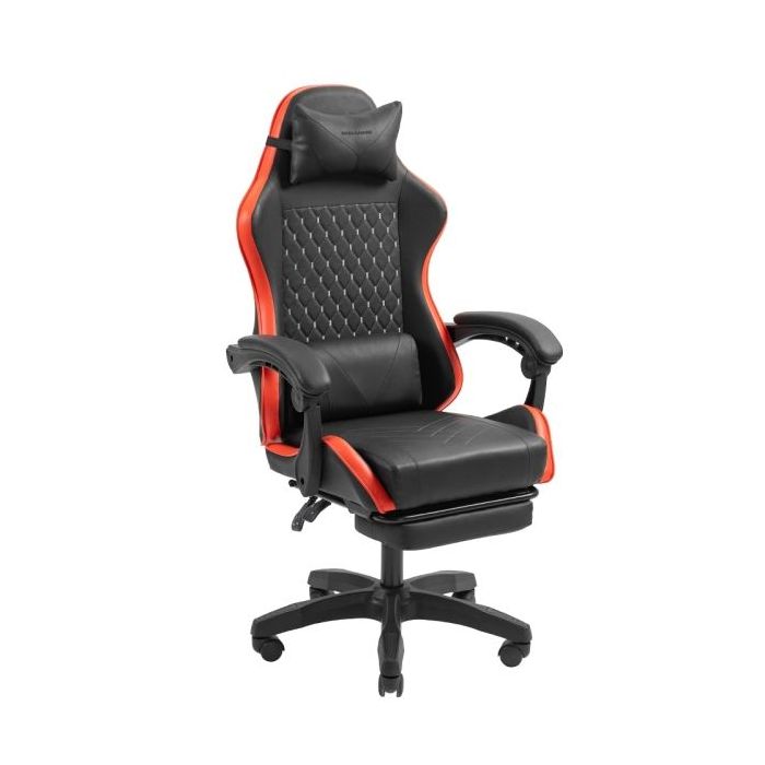 Mars Gaming MGC-X Silla Gaming Ergonomica - Reposapies Extensible - Cojines Lumbar y Cervical - 660x540x1250mm - Acabado en Cuero PU - Color Negro y Rojo