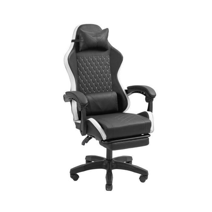 Mars Gaming MGC-X Silla Gaming Ergonomica - Reposapies Extensible - Cojines Lumbar y Cervical - 660x540x1250mm - Acabado en Cuero PU - Color Negro y Blanco