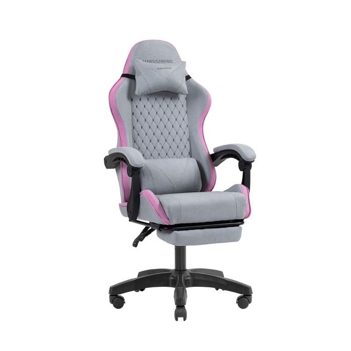 Mars Gaming MGC-X FABRIC Silla Gaming Ergonomica - Reposapies Extensible - Cojines Lumbar y Cervical - 660x540x1250mm - Tejido Transpirable - Color Gris y Rosa