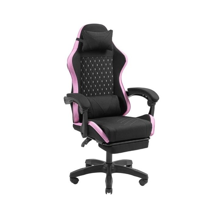 Mars Gaming MGC-X FABRIC Silla Gaming Ergonomica - Reposapies Extensible - Cojines Lumbar y Cervical - 660x540x1250mm - Tejido Transpirable - Color Negro y Rosa