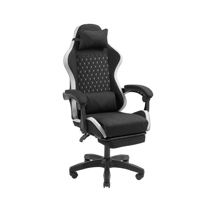 Mars Gaming MGC-X FABRIC Silla Gaming Ergonomica - Reposapies Extensible - Cojines Lumbar y Cervical - 660x540x1250mm - Tejido Transpirable - Color Negro y Blanco