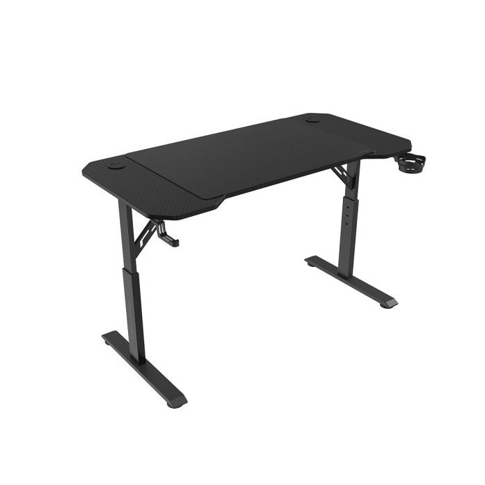 Mars Gaming MGD-ERGO120 Mesa Gaming - Altura Ajustable con 3 Posiciones - Soportes Auriculares y Bebidas - Alfombrilla XXL - Estructura Acero - 120x60x1.5cm - Acabado en Fibra de Carbono - Color Negro
