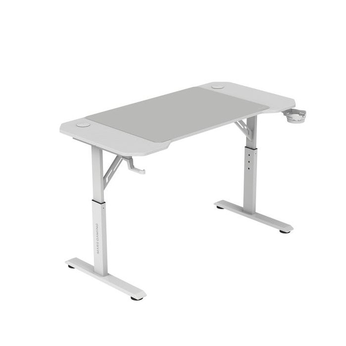 Mars Gaming MGD-ERGO120 Mesa Gaming - Altura Ajustable con 3 Posiciones - Soportes Auriculares y Bebidas - Alfombrilla XXL - Estructura Acero - 120x60x1.5cm - Acabado en Fibra de Carbono - Color Blanco