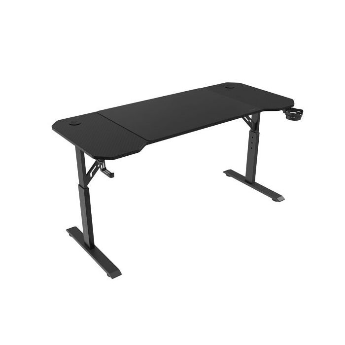 Mars Gaming MGD-ERGO140 Mesa Gaming - Altura Ajustable con 3 Posiciones - Soportes Auriculares y Bebidas - Alfombrilla XXL - Estructura Acero - 140x60x1.5cm - Acabado en Fibra de Carbono - Color Negro