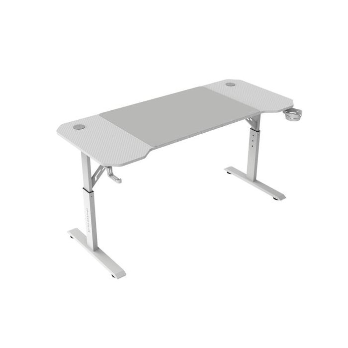 Mars Gaming MGD-ERGO140 Mesa Gaming - Altura Ajustable con 3 Posiciones - Soportes Auriculares y Bebidas - Alfombrilla XXL - Estructura Acero - 140x60x1.5cm - Acabado en Fibra de Carbono - Color Blanco