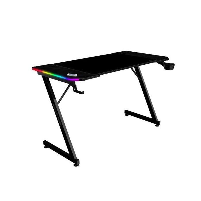 Mars Gaming MGD-X120RGB Mesa Gaming - Iluminacion ARGB con Mando - Soportes Auriculares y Bebidas - Alfombrilla XXL - Estructura Acero - 120x60x1.5cm - Acabado en Fibra de Carbono - Color Negro