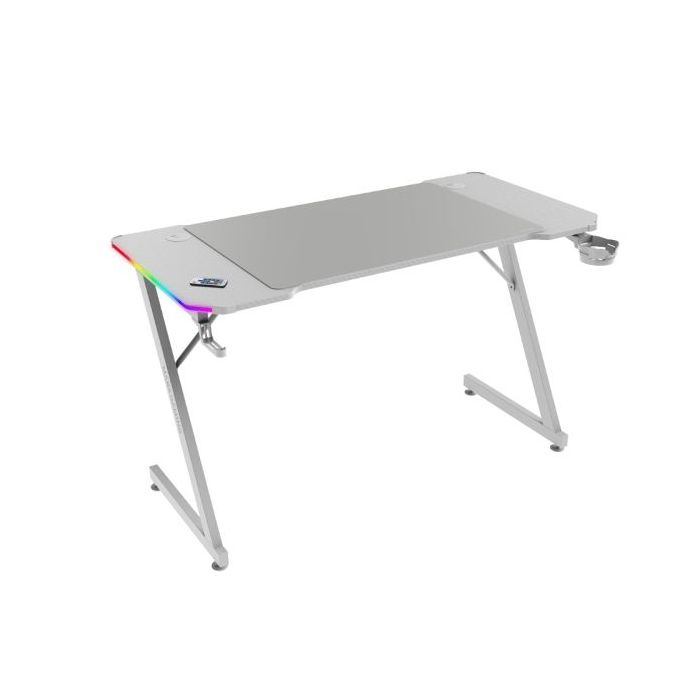 Mars Gaming MGD-X120RGB Mesa Gaming - Iluminacion ARGB con Mando - Soportes Auriculares y Bebidas - Alfombrilla XXL - Estructura Acero - 120x60x1.5cm - Acabado en Fibra de Carbono - Color Blanco