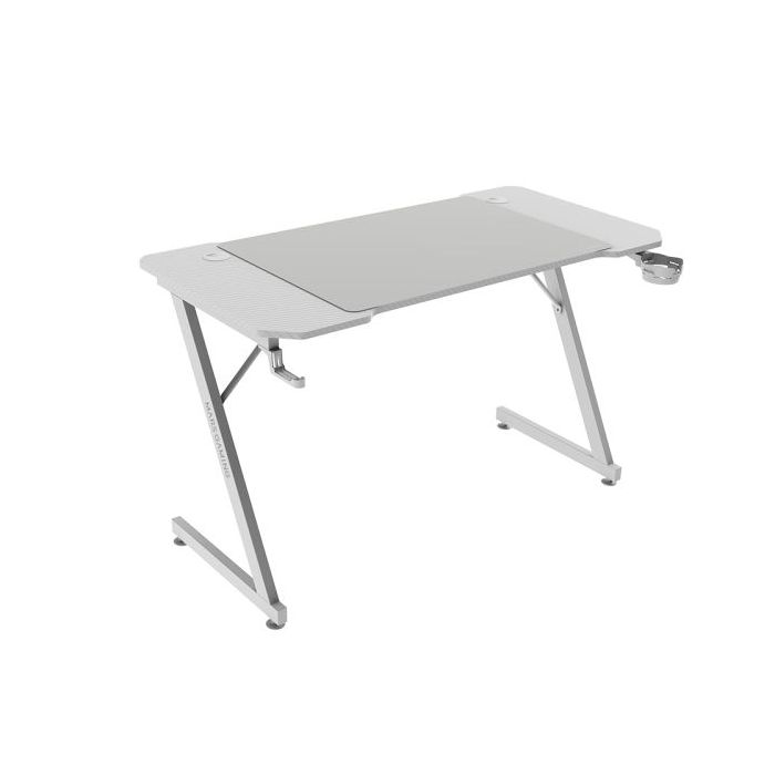 Mars Gaming MGD-X120 Mesa Gaming - Soportes Auriculares y Bebidas - Alfombrilla XXL - Estructura Acero - 120x60x1.5cm - Acabado en Fibra de Carbono - Color Blanco
