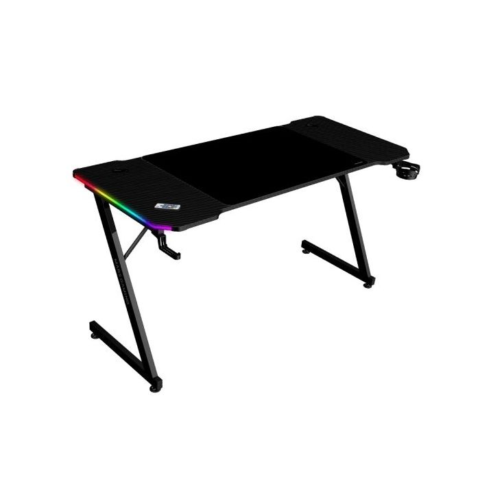 Mars Gaming MGD-X140RGB Mesa Gaming - Iluminacion ARGB con Mando - Soportes Auriculares y Bebidas - Alfombrilla XXL - Estructura Acero - 140x60x1.5cm - Acabado en Fibra de Carbono - Color Negro
