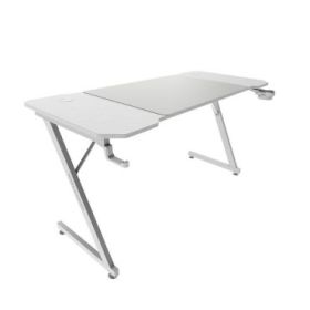 Mars Gaming MGD-X140 Mesa Gaming - Soportes Auriculares y Bebidas - Alfombrilla XXL - Estructura Acero - 140x60x1.5cm - Acabado en Fibra de Carbono - Color Blanco