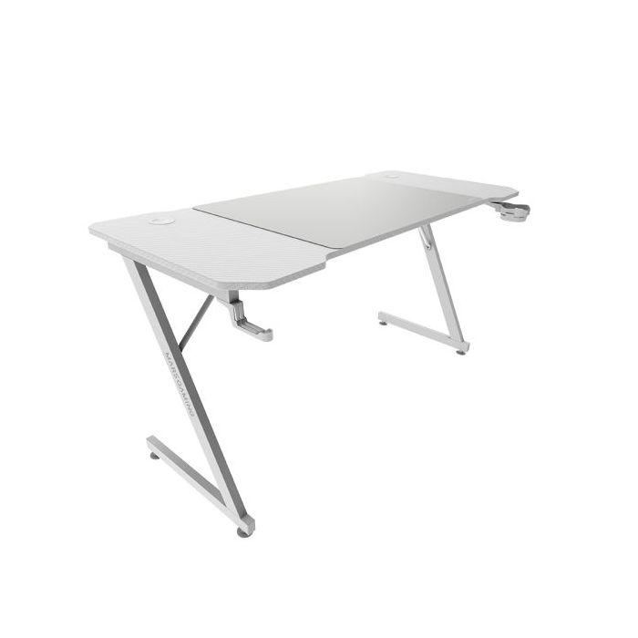 Mars Gaming MGD-X140 Mesa Gaming - Soportes Auriculares y Bebidas - Alfombrilla XXL - Estructura Acero - 140x60x1.5cm - Acabado en Fibra de Carbono - Color Blanco