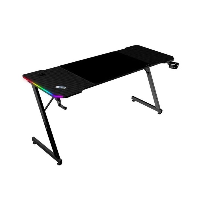 Mars Gaming MGD-X160RGB Mesa Gaming - Iluminacion ARGB con Mando - Soportes Auriculares y Bebidas - Alfombrilla XXL - Estructura Acero - 160x60x1.5cm - Acabado en Fibra de Carbono - Color Negro