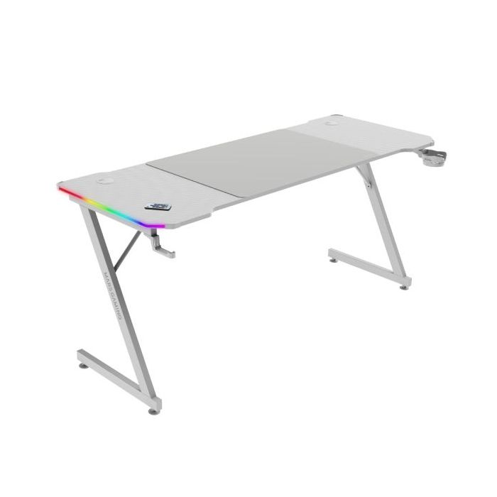 Mars Gaming MGD-X160RGB Mesa Gaming - Iluminacion ARGB con Mando - Soportes Auriculares y Bebidas - Alfombrilla XXL - Estructura Acero - 160x60x1.5cm - Acabado en Fibra de Carbono - Color Blanco