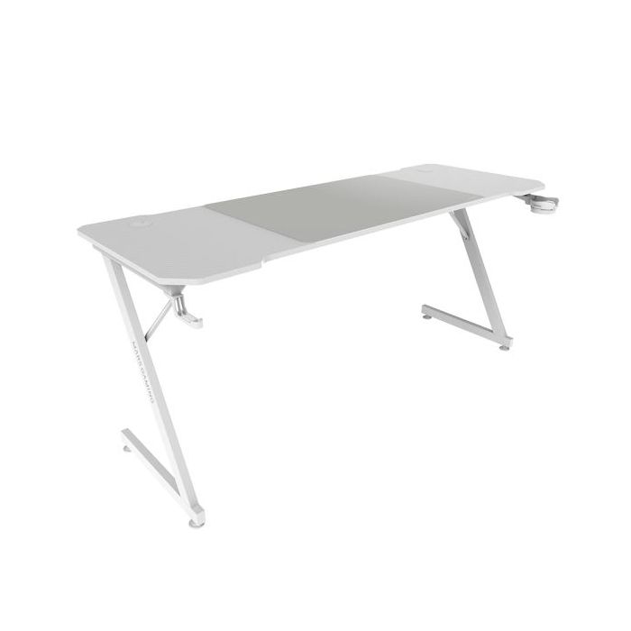Mars Gaming MGD-X160 Mesa Gaming - Soportes Auriculares y Bebidas - Alfombrilla XXL - Estructura Acero - 160x60x1.5cm - Acabado en Fibra de Carbono - Color Blanco
